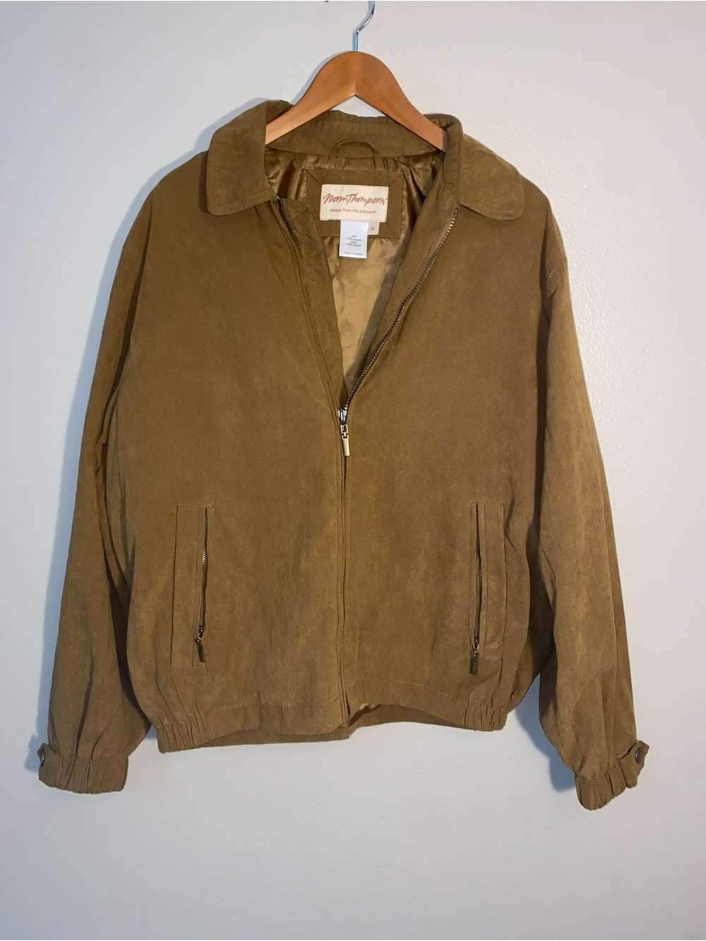 Vintage Norm Thompson Faux Suede Bomber Jacket Cognac Brown - Men's M